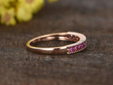 2.1ct Round Pink Sapphire Wedding Band Milgrain Half Eternity 14k Rose Gold Over