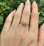 1.2ct Emerald Cut Peach Morganite Engagement Ring Bezel Set 14k Rose Gold Finish