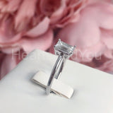 0.2ct Emerald Simulated Diamond Solitaire Engagement Ring 14k White Gold Plated