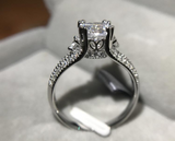 3Ct Round Cut Diamond Hidden Halo Vintage Engagement Ring 14K White Gold Finish
