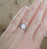 1.5Ct Round Cut Diamond Floral Leaf Design Engagement Ring 14K White Gold Finish