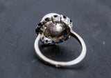 2.1ct Pearl Halo Round Blue Sapphire Engagement Ring 14k White Gold Finish