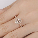 1.6ct Oval Cut Peach Morganite Engagement Ring Halo Solitaire 14k Rose Gold Over