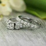 2.3ct Round Cut Moissanite Half Eternity Band Bridal Set 14k White Gold Plated