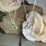 0.6ct Round Simulated Green Emerald Trinity Knot Celtic Pendant 14k Yellow Gold