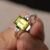 1.2ct Emerald Cut Green Peridot Engagement Ring 14k White Gold Finish Trilogy