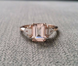 3Ct Emerald Cut Peach Morganite Bridal Set Engagement Ring 18K Rose Gold Finish