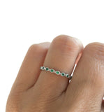 1Ct Round Cut Green Emerald Dainty Minimalist Wedding Band 14K White Gold Finish