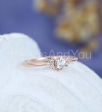 0.5ct Round Cut Moissanite Unique Cluster Engagement Ring 14k Rose Gold Plated