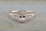 1.7ct Oval Cut Morganite Engagement Ring 14k Rose Gold Finish Halo Split Shank