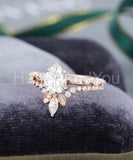 2.3ct Pear Simulated Diamond Curved Anniversary Bridal Set 14k Rose Gold Plated