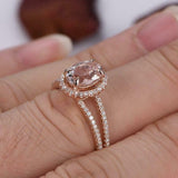 2.6ct Oval Morganite Engagement Ring Diamond Halo Split Shank 14k Rose Gold Over