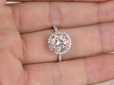 3ct Round Cut Peach Morganite Engagement Ring Diamond Halo 14k White Gold Finish
