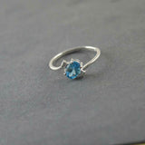 1.2ct Engagement Ring Oval Cut Blue Topaz Swirl Trilogy 14k White Gold Finish