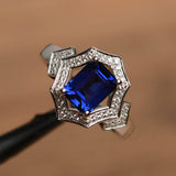 1.5ct Emerald Cut Blue Sapphire Solitaire Engagement Ring 14k White Gold Finish