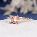 1.5ct Princess Cut Simulated Peach Morganite Accented Ring 14k Rose Gold Plated