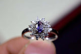 0.25ct Engagement Ring Oval Cut Purple Amethyst Diamond Halo 14k White Gold Over