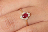 1.5ct Oval Cut Pink Ruby Diamond Halo Engagement Ring 14k Yellow Gold Finish