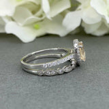 1.6ct Pear Peach Morganite Halo Bridal Set Engagement Ring 14k White Gold Finish