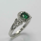 1ct Round Green Emerald Engagement Ring Halo Celtic Trinity 14k WhiteGold Finish