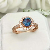 2.1ct Round Cut London Blue Topaz Halo Milgrain Vintage Ring 14k YellowGold Over