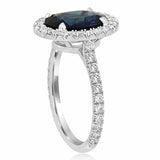 2.1ct Oval Cut Blue Sapphire Engagement Ring Halo Solitaire 14k WhiteGold Finish