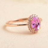 2.3ct Oval Cut Simulated Pink Sapphire Cluster Halo Ring 14k Rose Gold Plated