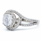 2.5ct Round Diamond Engagement Ring Split Shank Swirl Halo 14k White Gold Finish