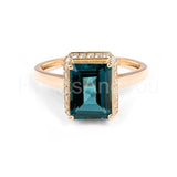 2.3ct Emerald Cut Simulated London Blue Topaz Hidden Halo Ring 14K Gold Plated