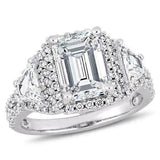5.5ct Emerald Cut Diamond Halo Iced Trilogy Engagement Ring 14K White Gold Over