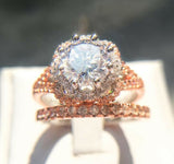 3ct Round Cut Diamond Engagement Ring 14k Dual Tone Over Halo Antique Bridal Set