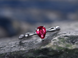 0.3ct Pear Cut Pink Ruby Engagement Ring Bamboo Design 14k White Gold Finish