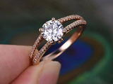 1.5ct Round Cut VVS1D Diamond Engagement Ring Split Shank 14k Rose Gold Finish