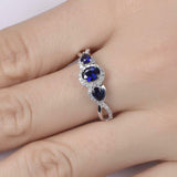 2.2ct Oval Cut Blue Sapphire Engagement Ring Halo Trilogy 14k White Gold Finish