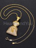 2ct Round Moissanite Money Bag Hip Hop Pendant 14k Yellow Gold Plated NO CHAIN