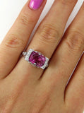 5Ct Cushion Pink Sapphire Antique Vintage Engagement Ring 14K White Gold Finish