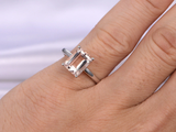 2ct Emerald Cut Peach Morganite Engagement Ring Solitaire 14k White Gold Finish
