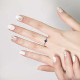 0.3ct Princess Cut Blue Sapphire Minimalist Trilogy Ring 14k White Gold Finish