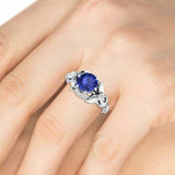 2.4ct Round Cut Blue Sapphire Engagement Ring Floral Cocktail 14k WhiteGold Over