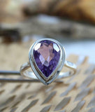 2ct Engagement Ring Pear Cut Purple Amethyst Solitaire Women 14k White Gold Over
