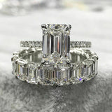 8Ct Emerald Diamond Bridal Set Solitaire Ring Eternity Band 14K White Gold Over