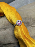 1.7ct Engagement Ring Round Cut Pink Ruby Dual Halo 14k White Gold Finish