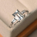 2ct Engagement Ring Emerald Cut Diamond Three Stone Design 14k White Gold Finish