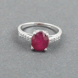 1.5ct Engagement Ring Oval Cut Ruby Solitaire with Accent 14k White Gold Finish