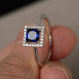 1.3ct Princess Blue Sapphire Halo Solitaire Engagement Ring 14k White Gold Over
