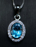 2.3ct Blue Topaz Pendant Oval Cut Diamond Halo 14k White Gold Finish NO CHAIN