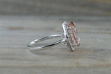 1.7ct Oval Cut Peach Morganite Halo Solitaire Engagement Ring 14k WhiteGold Over