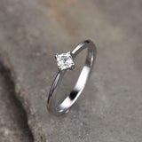 0.4ct Engagement Ring Cushion Cut Diamond Solitaire Design 14k White Gold Finish