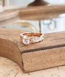2ct Round Cut Diamond Floral Leaf Solitaire with Accent Ring 14k RoseGold Finish