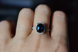 2.2ct Engagement Ring Oval Cut Blue Sapphire Diamond Halo 14k White Gold Finish